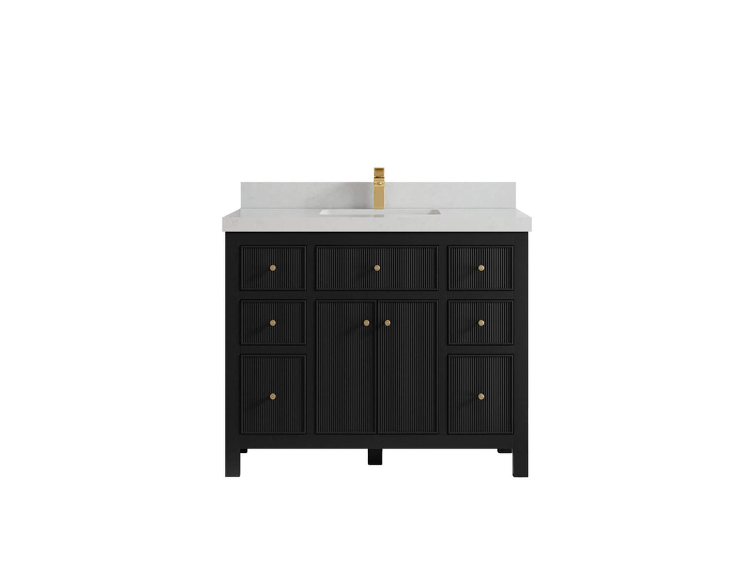 Sonoma 42 in. W x 22 in. D Single Sink Bathroom Vanity in Black with 2 in. Carrara Quartz Countertop