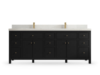 Sonoma 84 Black vanity with Carrara Quartz, Straight / Mitered, front view