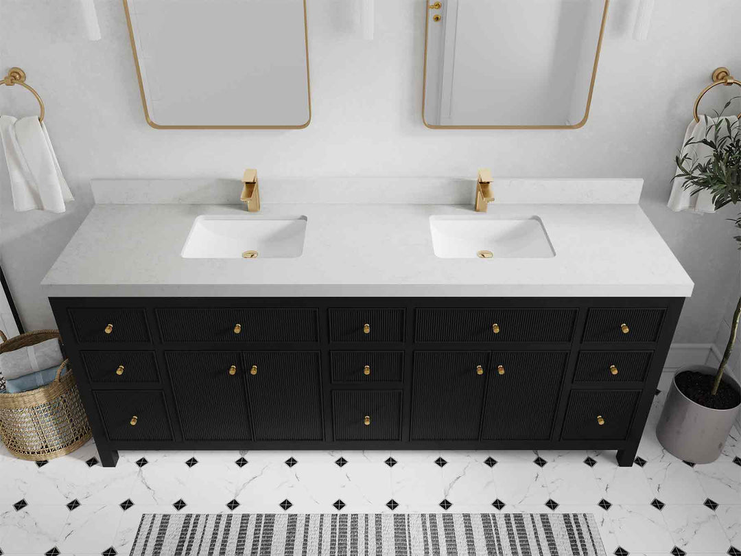 Sonoma 84 in W x 22 in D Free Standing Reeded Double Sink Bathroom Vanity | 
              
                Black
                
                  
             - SON_BLK_WHQZ_84D - photo №22