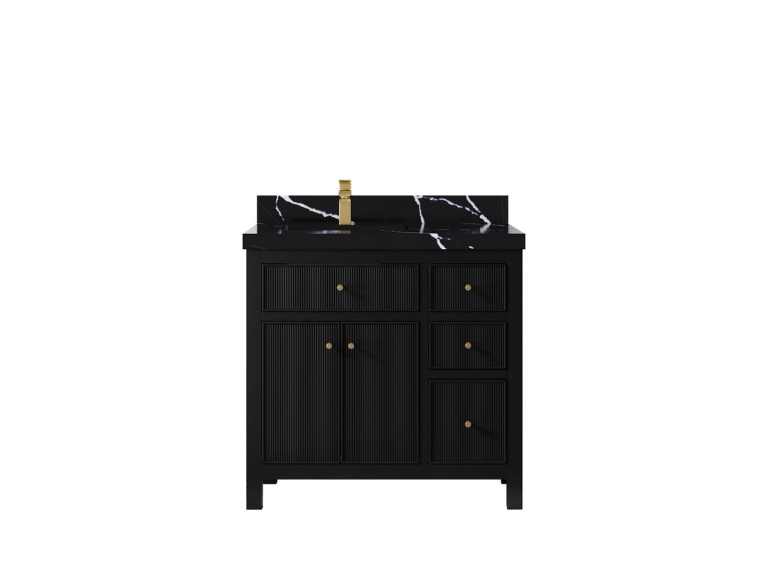 Sonoma 36 in. W x 22 in. D Left Offset Sink Bathroom Vanity in Black with 2 in. Calacatta Black Quartz Countertop