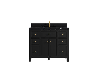 Sonoma 42 in. W x 22 in. D Single Sink Bathroom Vanity in Black with 2 in. Calacatta Black Quartz Countertop