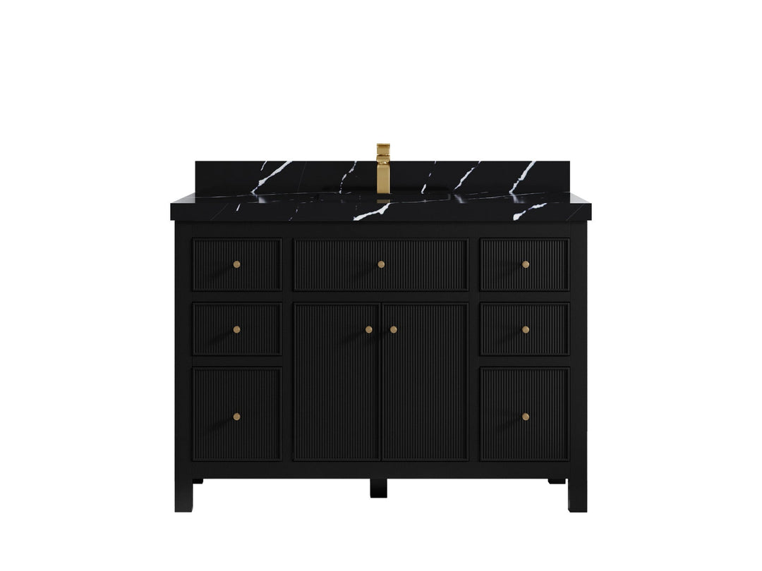 Sonoma 48 in. W x 22 in. D Single Sink Bathroom Vanity in Black with 2 in. Calacatta Black Quartz Countertop