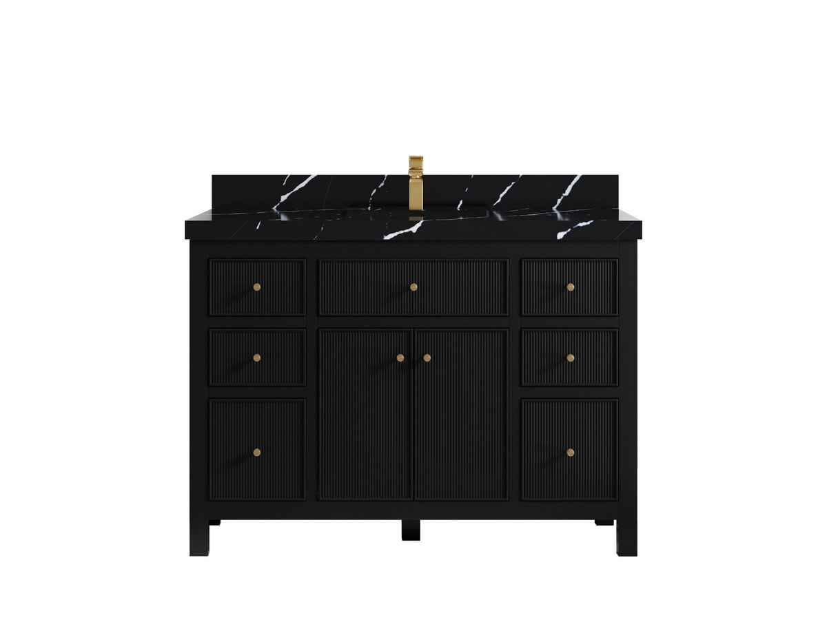 Sonoma 48 in. W x 22 in. D Single Sink Bathroom Vanity in Black with 2 in. Calacatta Black Quartz Countertop