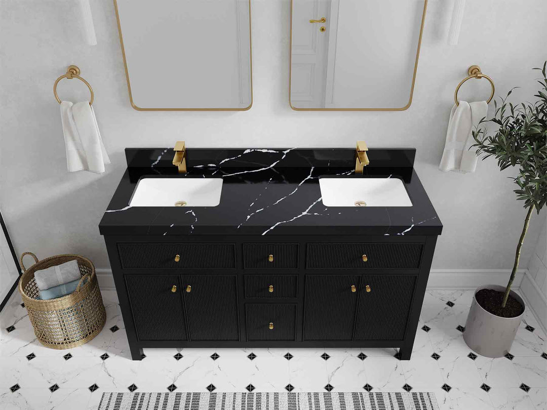 Sonoma 60 in W x 22 in D Free Standing Reeded Double Sink Bathroom Vanity | 
              
                Black
                
                  
             - SON_BLK_WHQZ_60D - photo №27