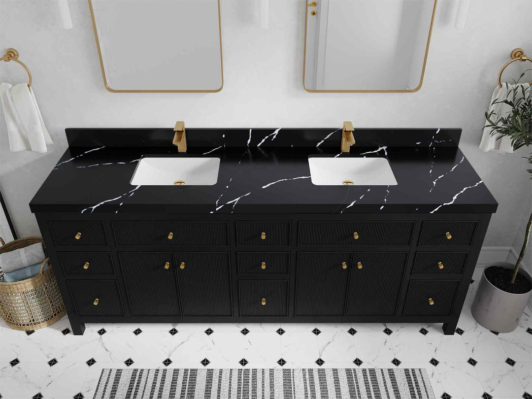Sonoma 84 in W x 22 in D Free Standing Reeded Double Sink Bathroom Vanity | 
              
                Black
                
                  
             - SON_BLK_WHQZ_84D - photo №10