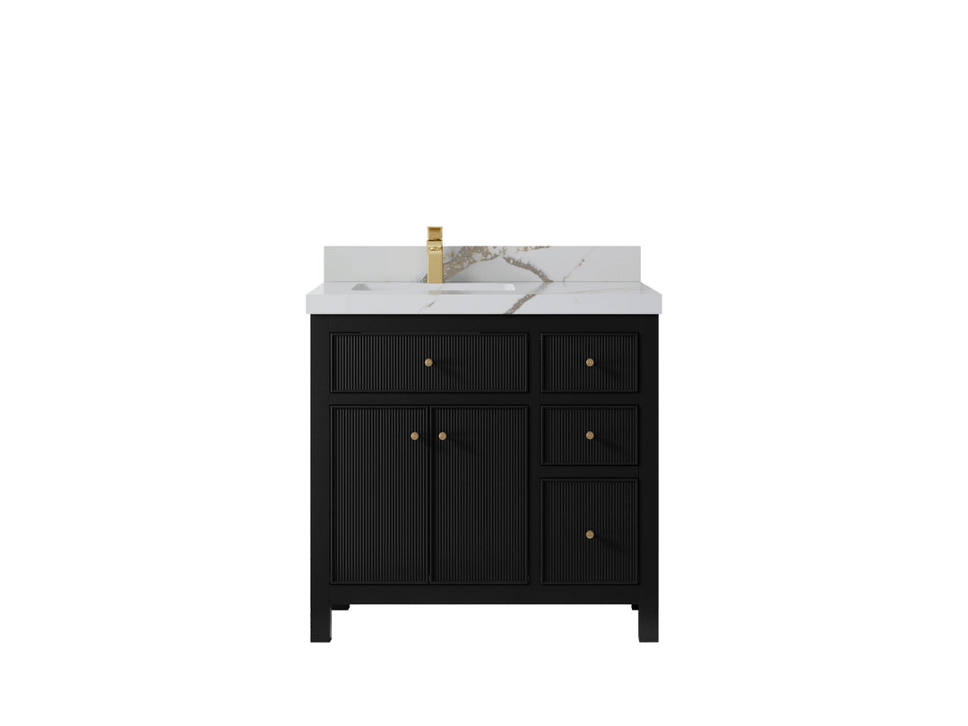 Sonoma 36 in. W x 22 in. D Left Offset Sink Bathroom Vanity in Black with 2 in. Calacatta Gold Quartz Countertop