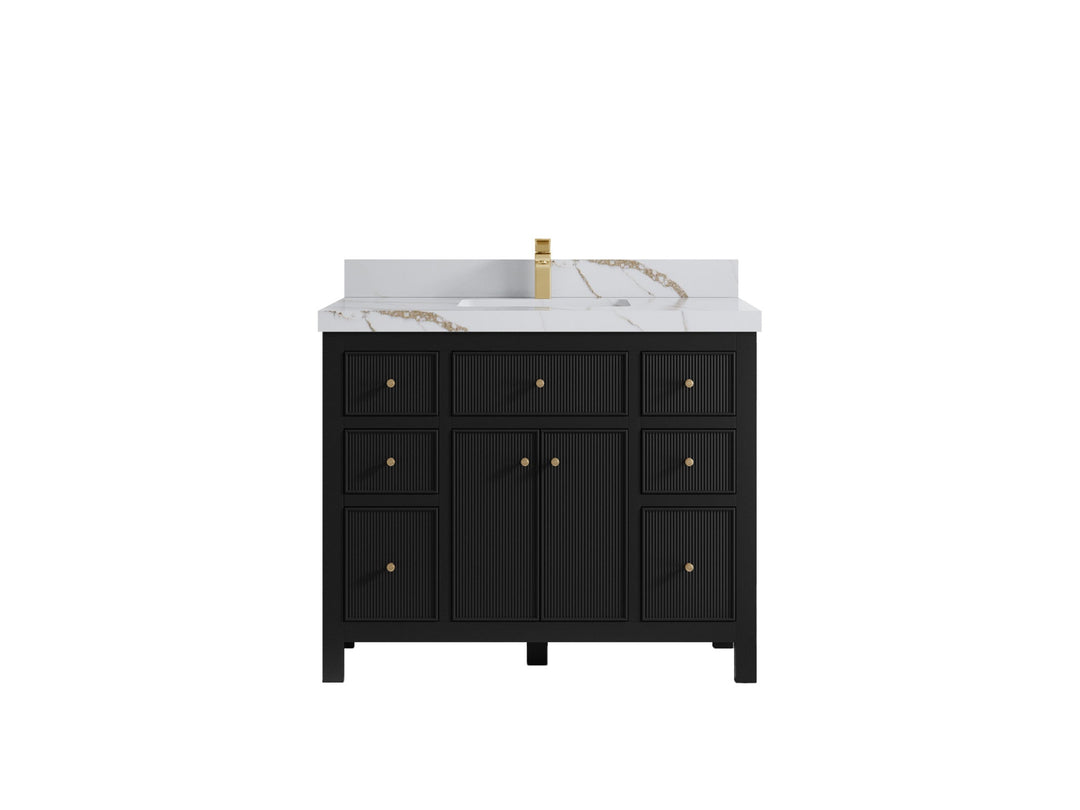 Sonoma 42 in. W x 22 in. D Single Sink Bathroom Vanity in Black with 2 in. Calacatta Gold Quartz Countertop