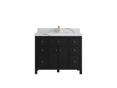 Sonoma 42 in. W x 22 in. D Single Sink Bathroom Vanity in Black with 2 in. Calacatta Gold Quartz Countertop