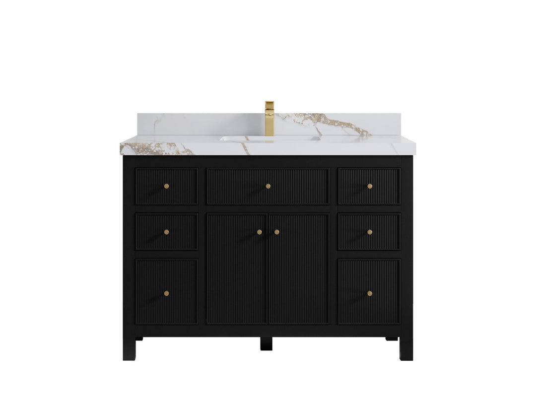 Sonoma 48 in. W x 22 in. D Single Sink Bathroom Vanity in Black with 2 in. Calacatta Gold Quartz Countertop