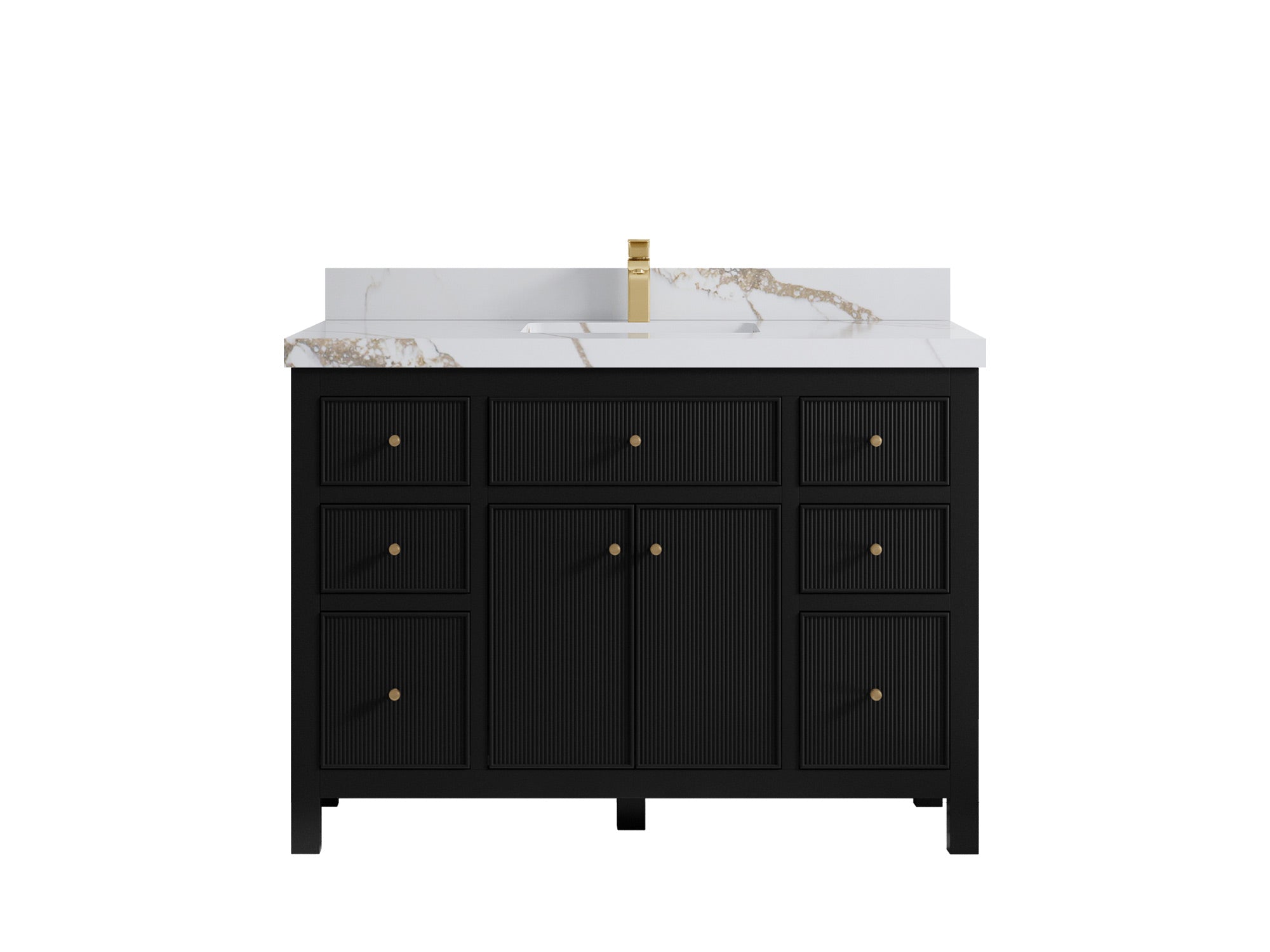 Sonoma 48 in. W x 22 in. D Single Sink Bathroom Vanity in Black with 2 in. Calacatta Gold Quartz Countertop