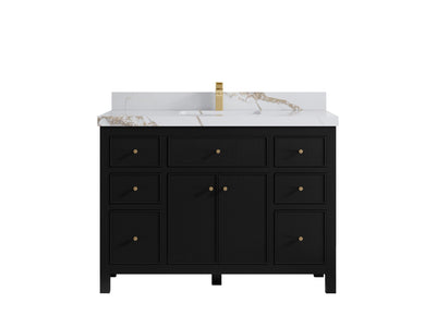 Sonoma 48 in. W x 22 in. D Single Sink Bathroom Vanity in Black with 2 in. Calacatta Gold Quartz Countertop