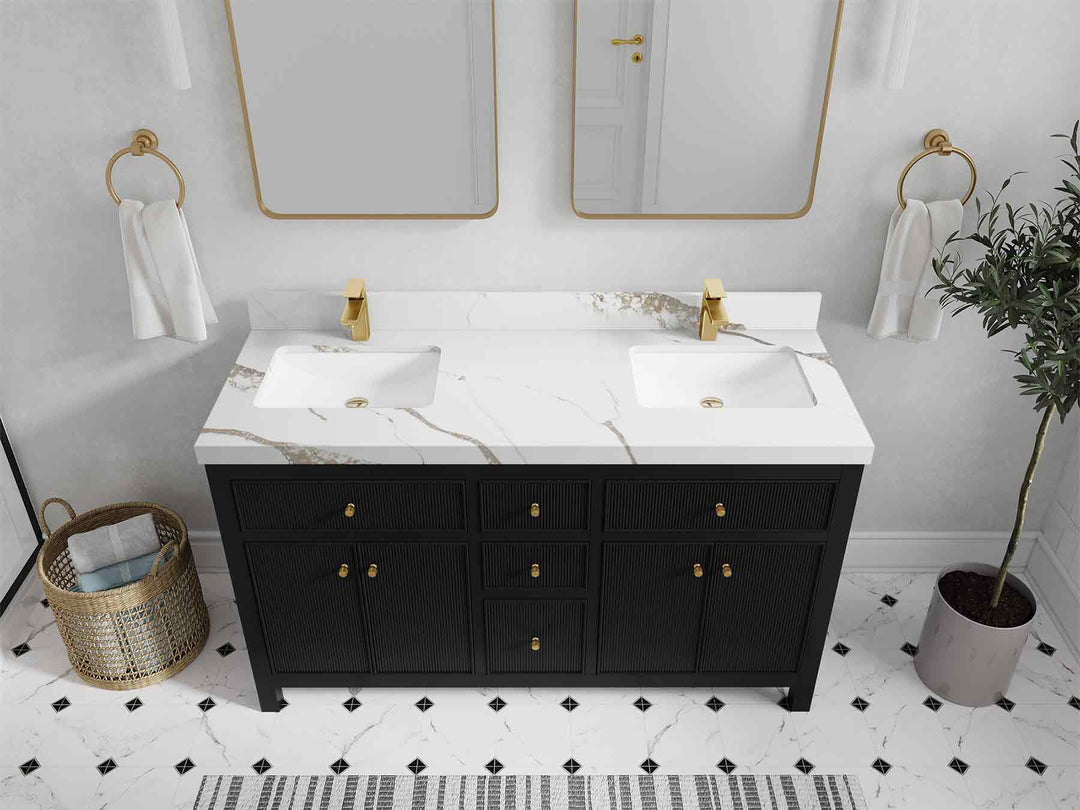 Sonoma 60 in W x 22 in D Free Standing Reeded Double Sink Bathroom Vanity | 
              
                Black
                
                  
             - SON_BLK_WHQZ_60D - photo №28