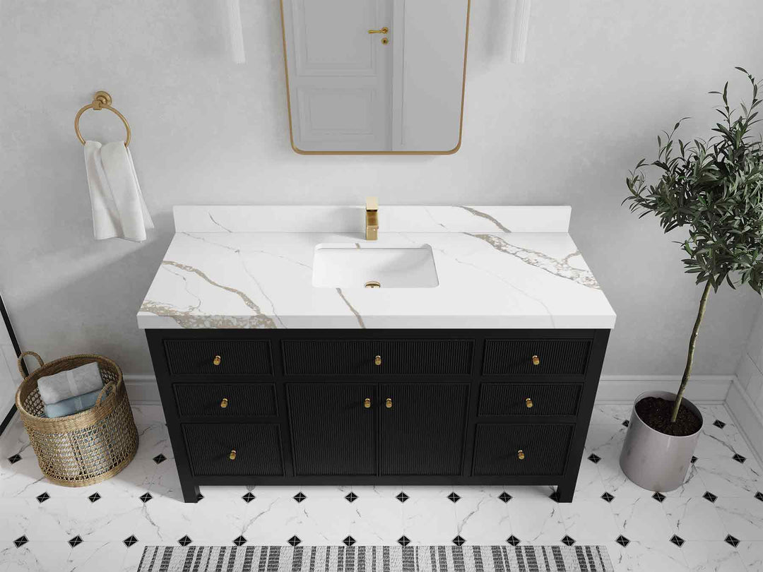 Sonoma 60 in W x 22 in D Free Standing Reeded Single Sink Bathroom Vanity | 
              
                Black
                
                  
             - SON_BLK_WHQZ_60S - photo №28