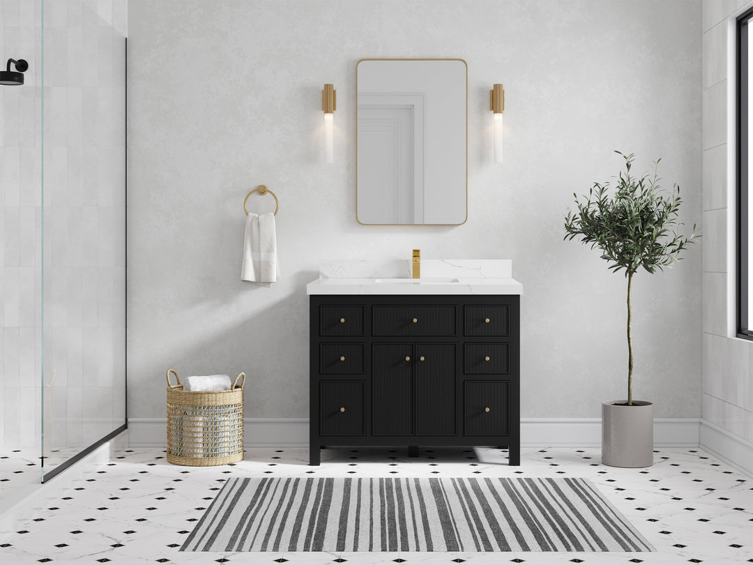 Sonoma 42 in. W x 22 in. D Single Sink Bathroom Vanity in Black with 2 in. Calacatta Laza Quartz Countertop - Front View
