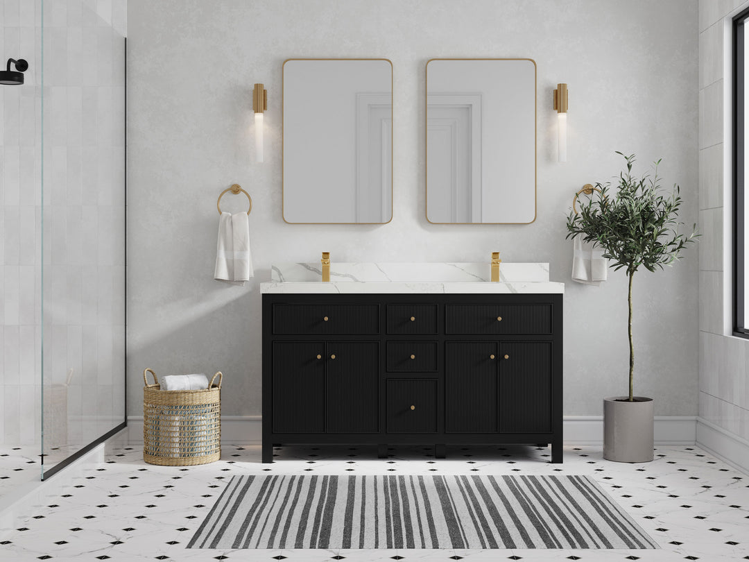 Sonoma 60 in W x 22 in D Free Standing Reeded Double Sink Bathroom Vanity