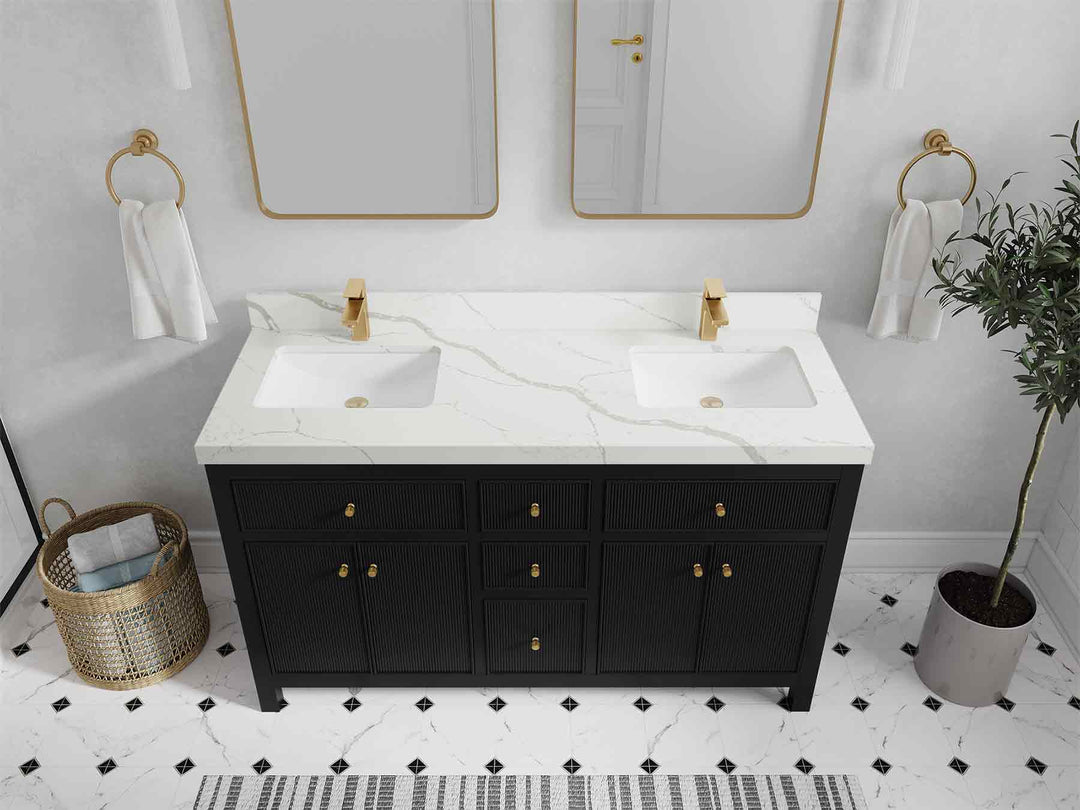 Sonoma 60 in W x 22 in D Free Standing Reeded Double Sink Bathroom Vanity | 
              
                Black
                
                  
             - SON_BLK_WHQZ_60D - photo №29