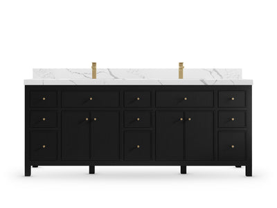 Sonoma 84 Black vanity with Calacatta Laza Quartz, Straight / Mitered, front view