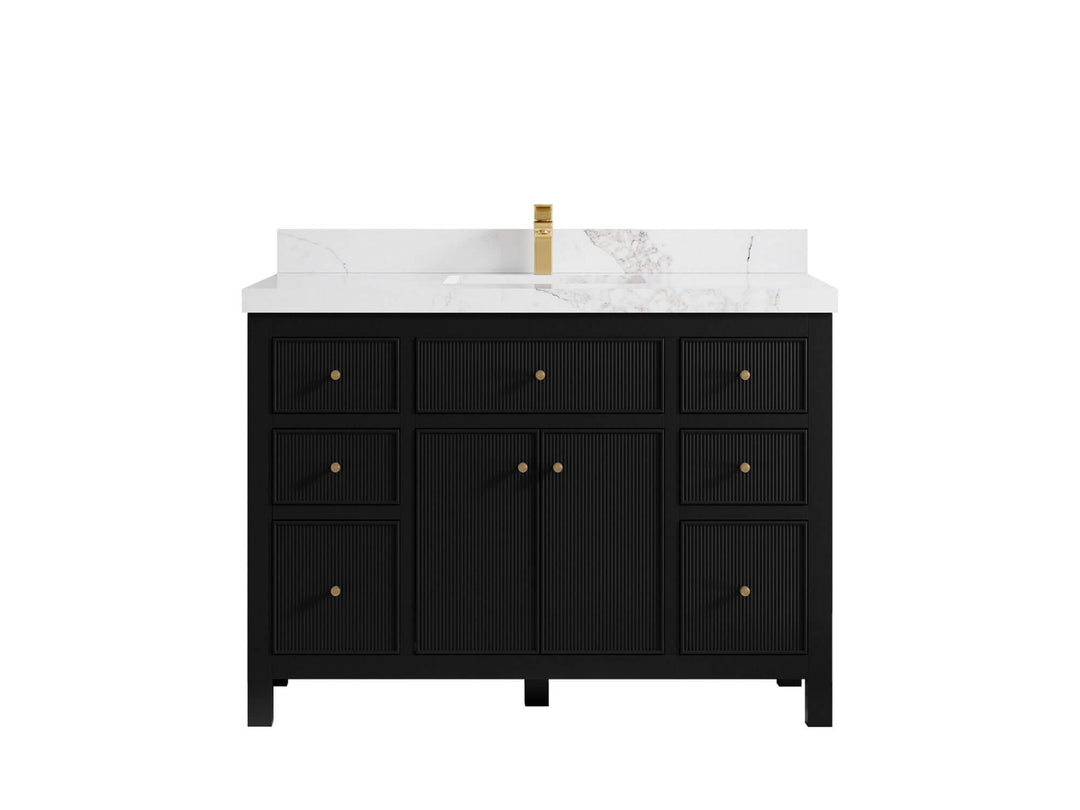 Sonoma 48 in. W x 22 in. D Single Sink Bathroom Vanity in Black with 2 in. Calacatta Nuvo Quartz Countertop