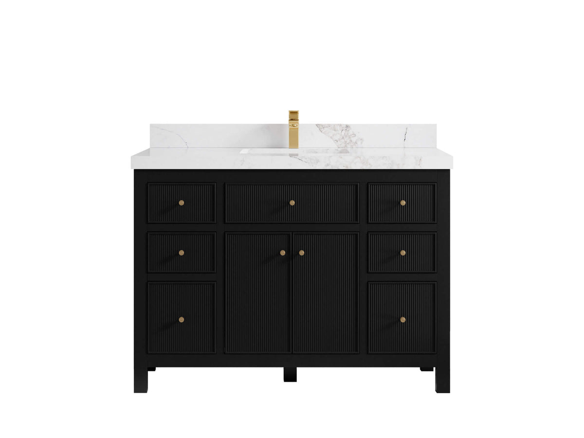 Sonoma 48 in. W x 22 in. D Single Sink Bathroom Vanity in Black with 2 in. Calacatta Nuvo Quartz Countertop