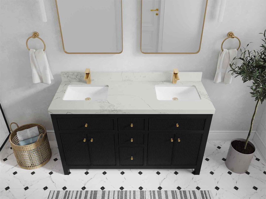 Sonoma 60 in W x 22 in D Free Standing Reeded Double Sink Bathroom Vanity | 
              
                Black
                
                  
             - SON_BLK_WHQZ_60D - photo №30