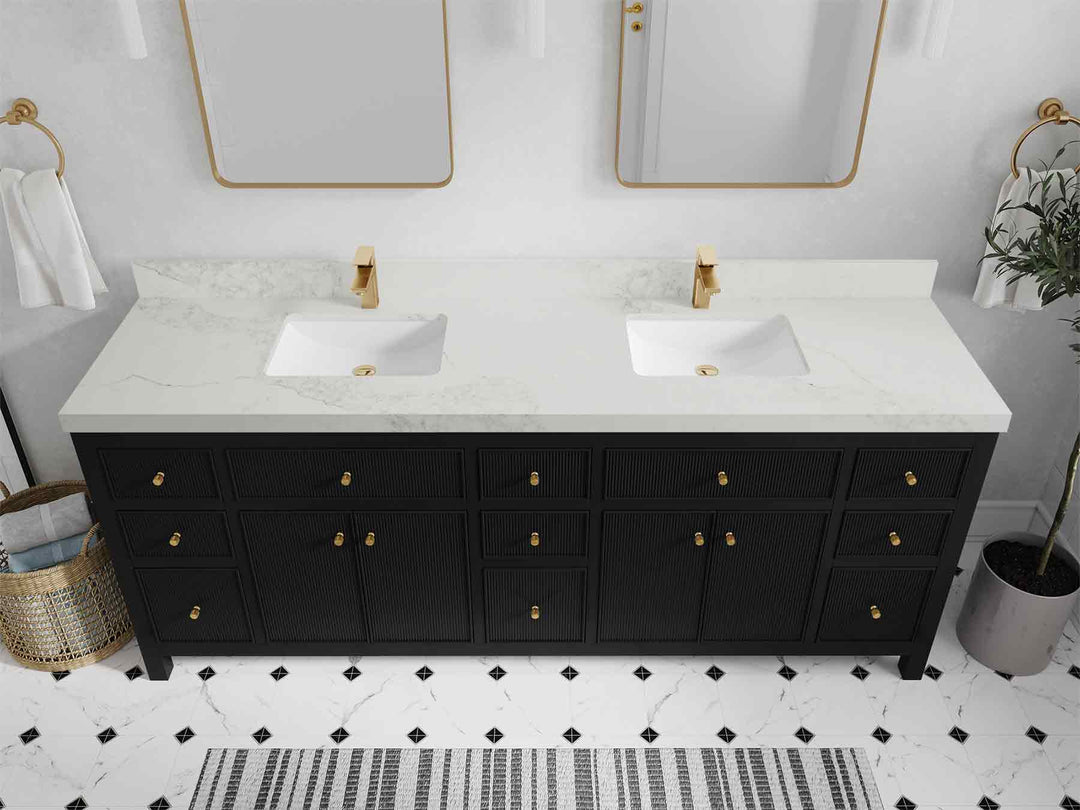 Sonoma 84 in W x 22 in D Free Standing Reeded Double Sink Bathroom Vanity | 
              
                Black
                
                  
             - SON_BLK_WHQZ_84D - photo №16