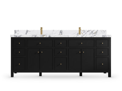 Sonoma 84 Black vanity with Calacatta Poanazzo Quartz, Straight / Mitered, front view