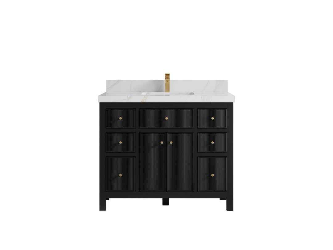 Sonoma 42 in. W x 22 in. D Single Sink Bathroom Vanity in Black with 2 in. Calacatta Sienna Quartz Countertop