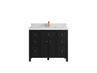 Sonoma 42 in. W x 22 in. D Single Sink Bathroom Vanity in Black with 2 in. Calacatta Sienna Quartz Countertop
