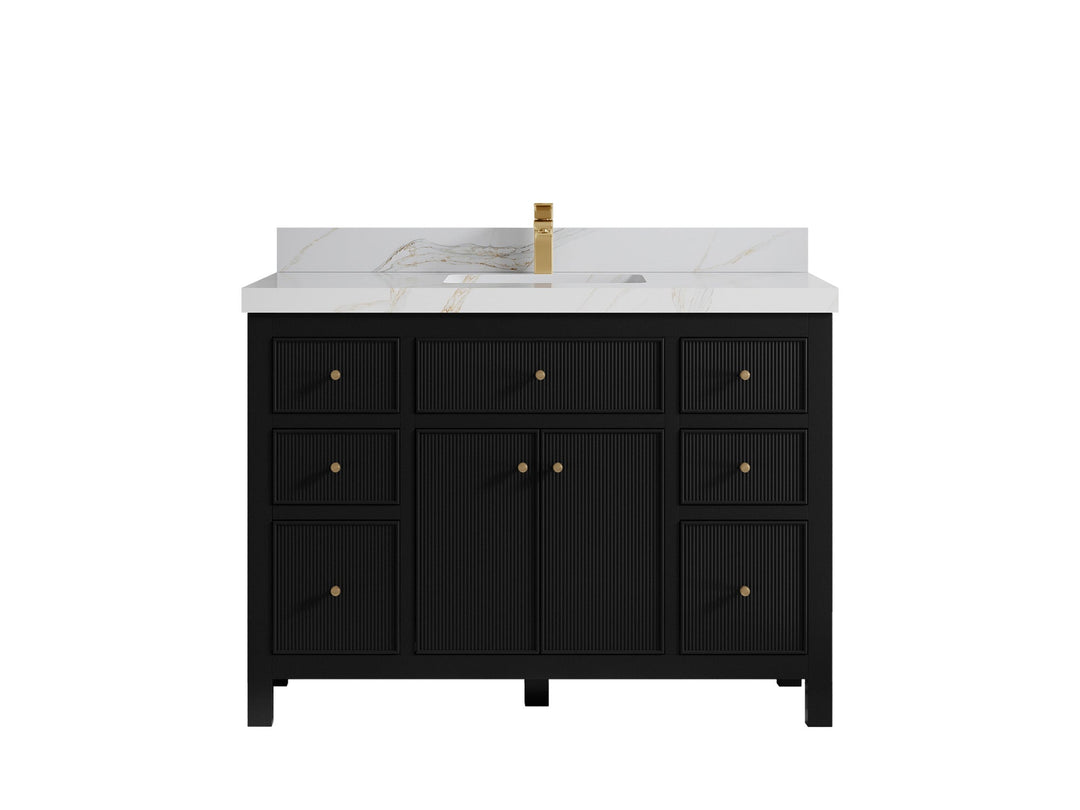 Sonoma 48 in. W x 22 in. D Single Sink Bathroom Vanity in Black with 2 in. Calacatta Sienna Quartz Countertop