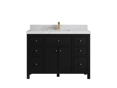 Sonoma 48 in. W x 22 in. D Single Sink Bathroom Vanity in Black with 2 in. Calacatta Sienna Quartz Countertop