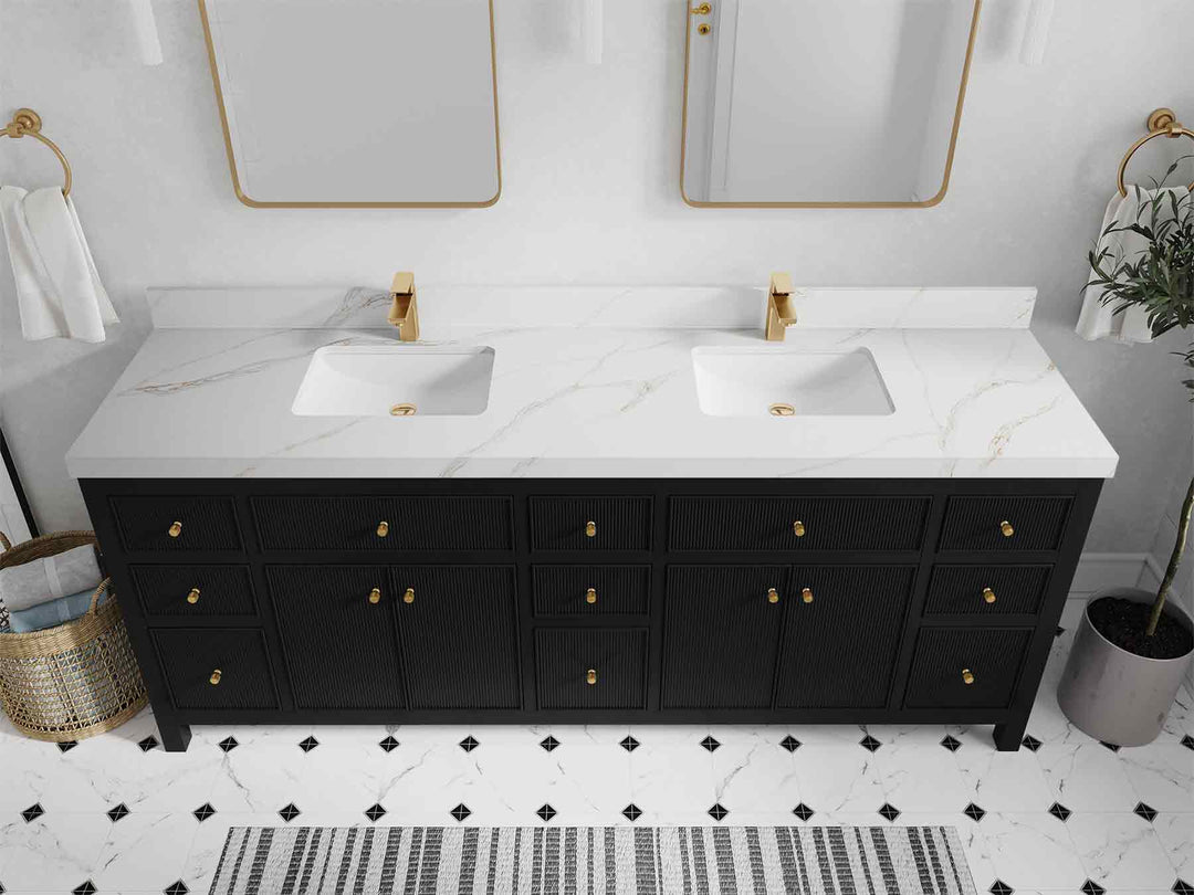 Sonoma 84 in W x 22 in D Free Standing Reeded Double Sink Bathroom Vanity | 
              
                Black
                
                  
             - SON_BLK_WHQZ_84D - photo №18