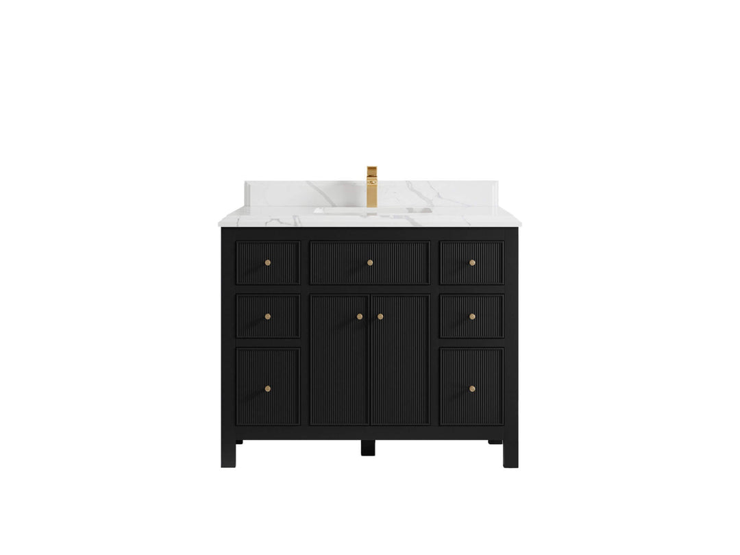 Sonoma 42 in. W x 22 in. D Single Sink Bathroom Vanity in Black with Double Cove Edge 1.5 in Calacatta Laza Quartz Countertop