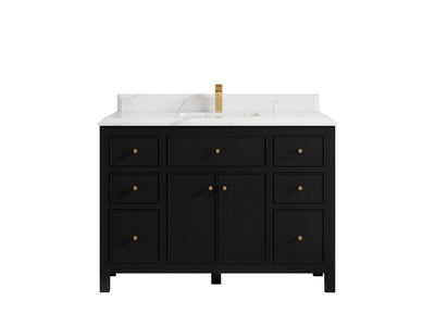 Sonoma 48 in. W x 22 in. D Single Sink Bathroom Vanity in Black with Double Cove Edge 1.5 in Calacatta Laza Quartz Countertop