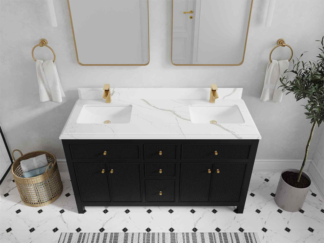 Sonoma 60 in W x 22 in D Free Standing Reeded Double Sink Bathroom Vanity | 
              
                Black
                
                  
             - SON_BLK_WHQZ_60D - photo №34