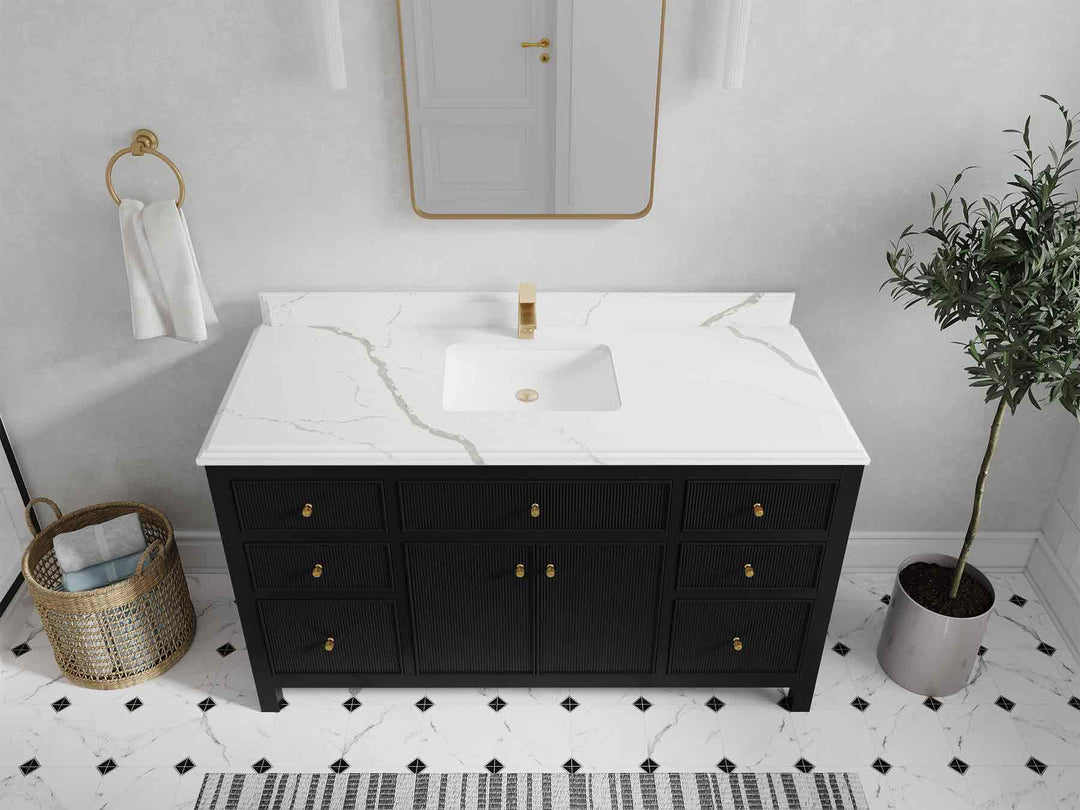 Sonoma 60 in W x 22 in D Free Standing Reeded Single Sink Bathroom Vanity | 
              
                Black
                
                  
             - SON_BLK_WHQZ_60S - photo №34
