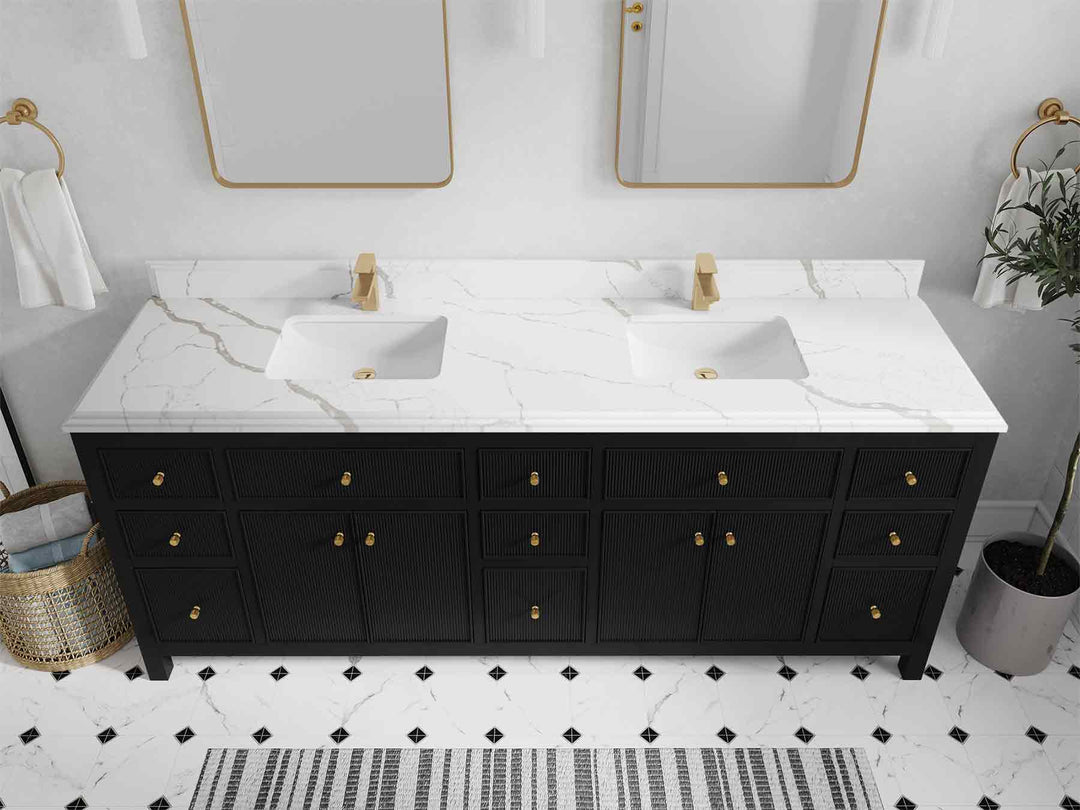 Sonoma 84 in W x 22 in D Free Standing Reeded Double Sink Bathroom Vanity | 
              
                Black
                
                  
             - SON_BLK_WHQZ_84D - photo №24