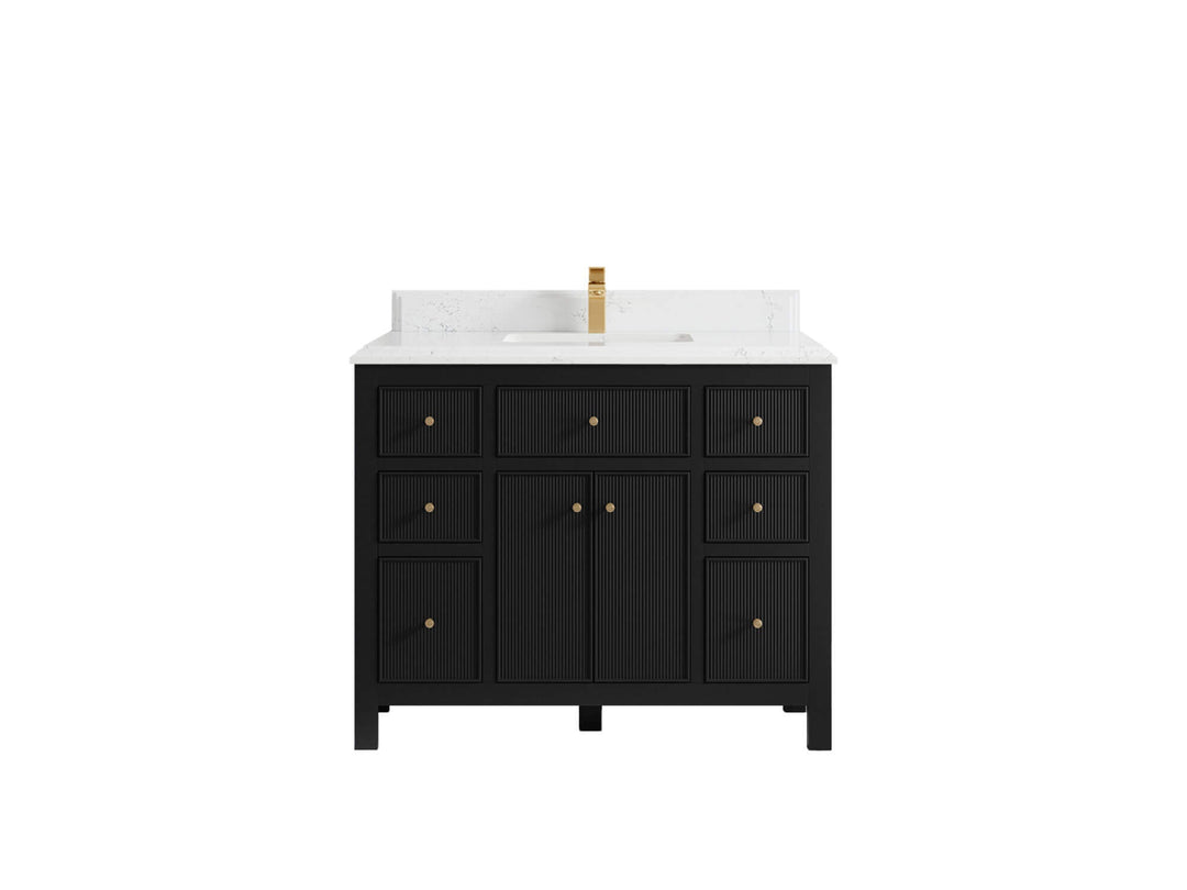 Sonoma 42 in. W x 22 in. D Single Sink Bathroom Vanity in Black with Double Cove Edge 1.5 in Empira White Quartz Countertop