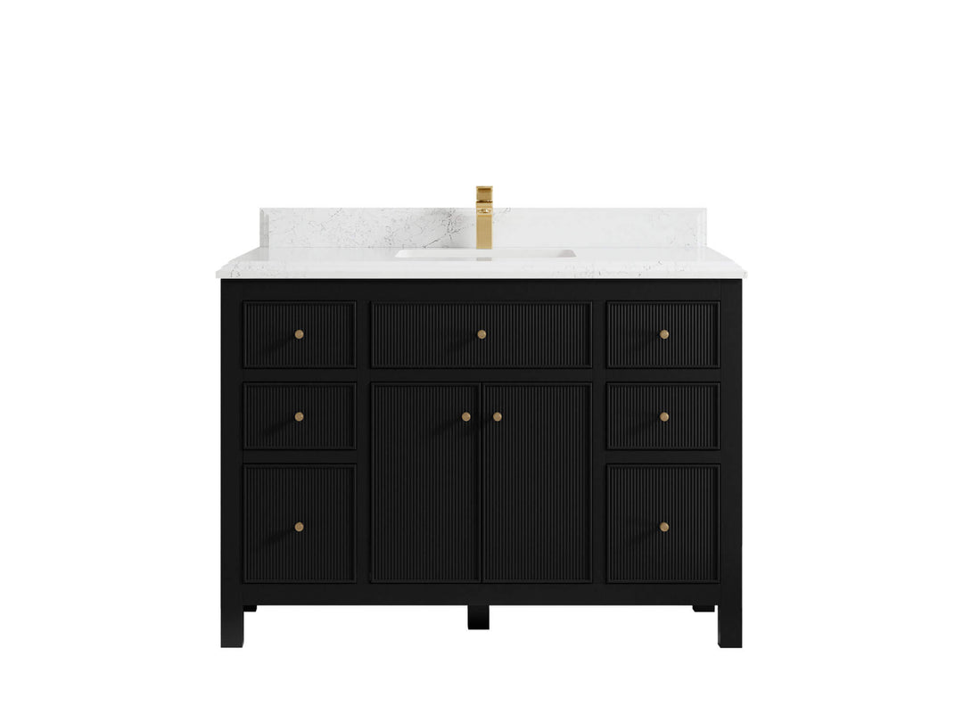 Sonoma 48 in. W x 22 in. D Single Sink Bathroom Vanity in Black with Double Cove Edge 1.5 in Empira White Quartz Countertop