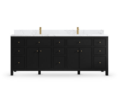 Sonoma 84 Black vanity with Empira Quartz, Double Cove, front view