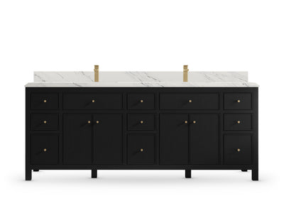 Sonoma 84 Black vanity with Palissandro Quartz, Double Cove, front view