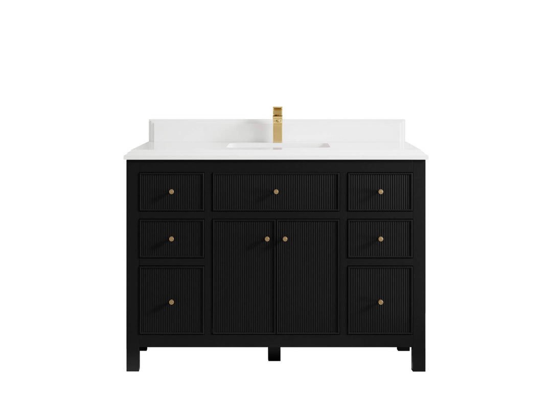 Sonoma 48 in. W x 22 in. D Single Sink Bathroom Vanity in Black with Double Cove Edge 1.5 in White Quartz Countertop
