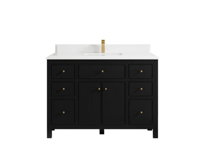Sonoma 48 in. W x 22 in. D Single Sink Bathroom Vanity in Black with Double Cove Edge 1.5 in White Quartz Countertop