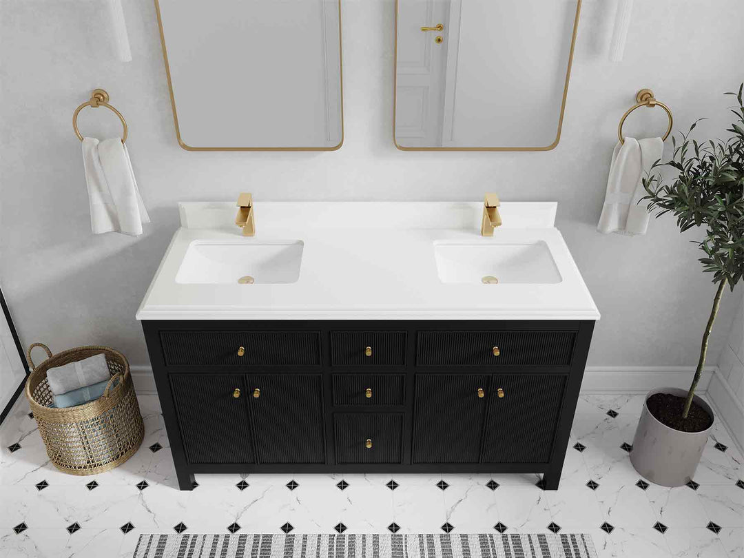 Sonoma 60 in W x 22 in D Free Standing Reeded Double Sink Bathroom Vanity | 
              
                Black
                
                  
             - SON_BLK_WHQZ_60D - photo №36