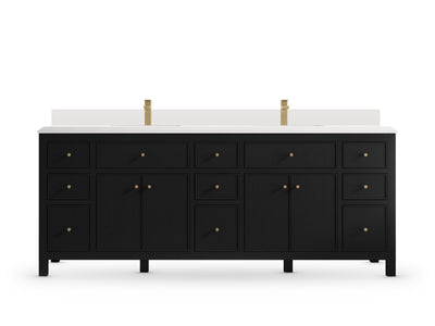 Sonoma 84 Black vanity with White Quartz, Double Cove, front view
