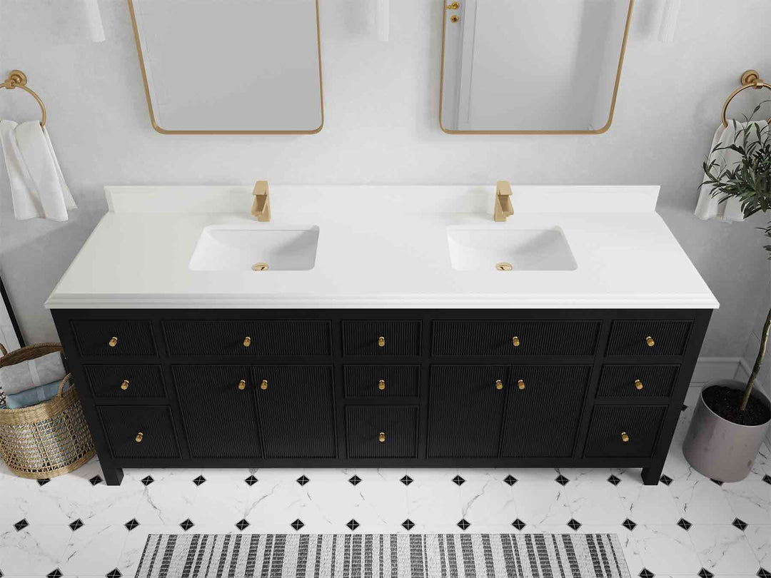 Sonoma 84 in W x 22 in D Free Standing Reeded Double Sink Bathroom Vanity | 
              
                Black
                
                  
             - SON_BLK_WHQZ_84D - photo №28