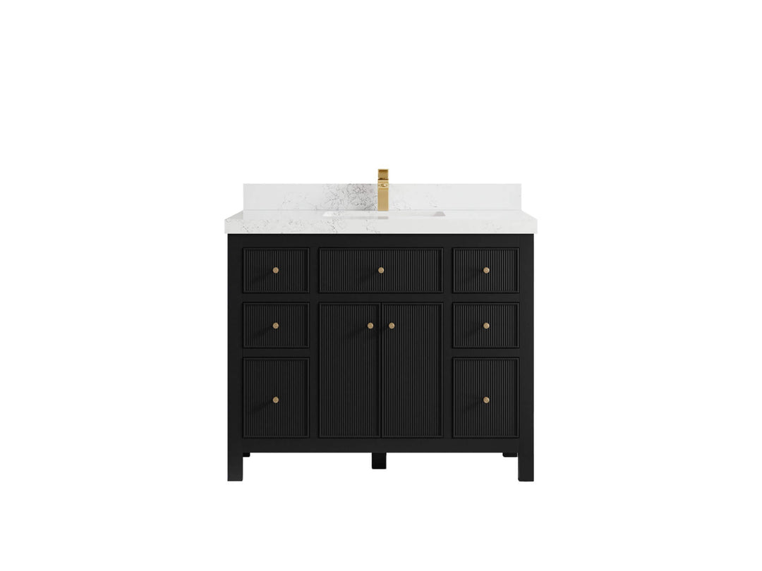 Sonoma 42 in. W x 22 in. D Single Sink Bathroom Vanity in Black with 2 in. Empira White Quartz Countertop