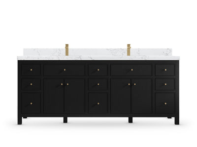 Sonoma 84 Black vanity with Empira White Quartz, Straight / Mitered, front view