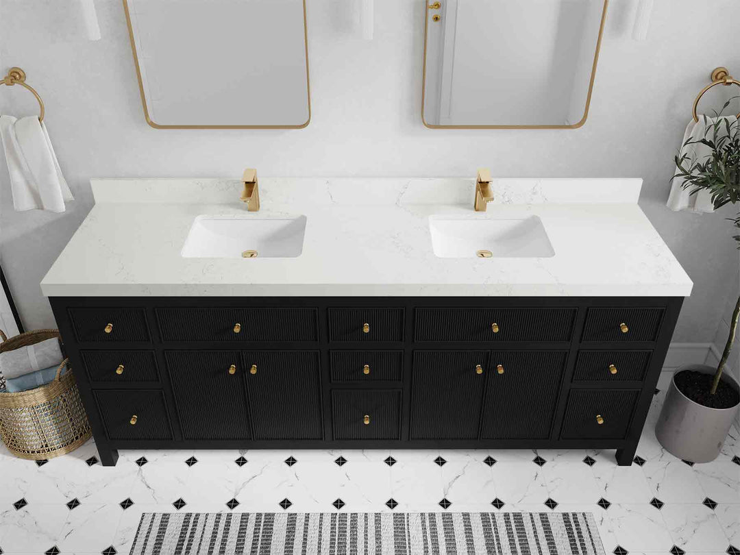 Sonoma 84 in W x 22 in D Free Standing Reeded Double Sink Bathroom Vanity | 
              
                Black
                
                  
             - SON_BLK_WHQZ_84D - photo №30