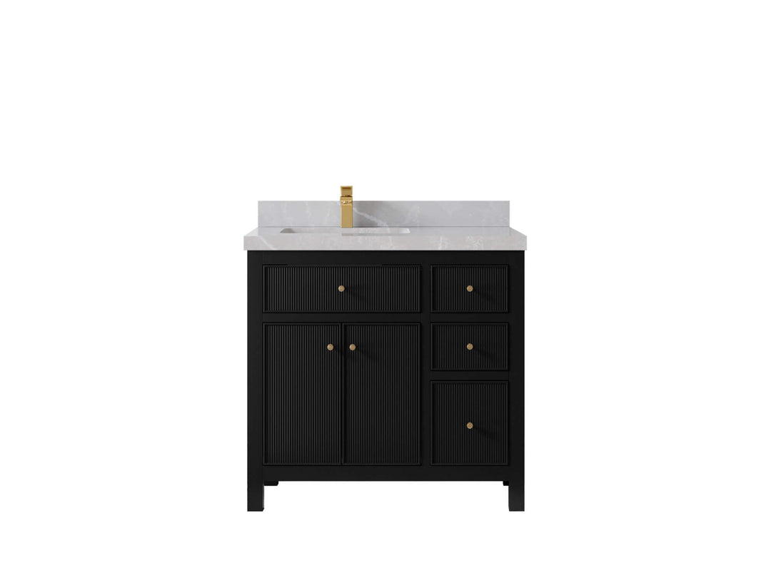 Sonoma 36 in. W x 22 in. D Left Offset Sink Bathroom Vanity in Black with 2 in. Pearl Light Gray Quartz Countertop