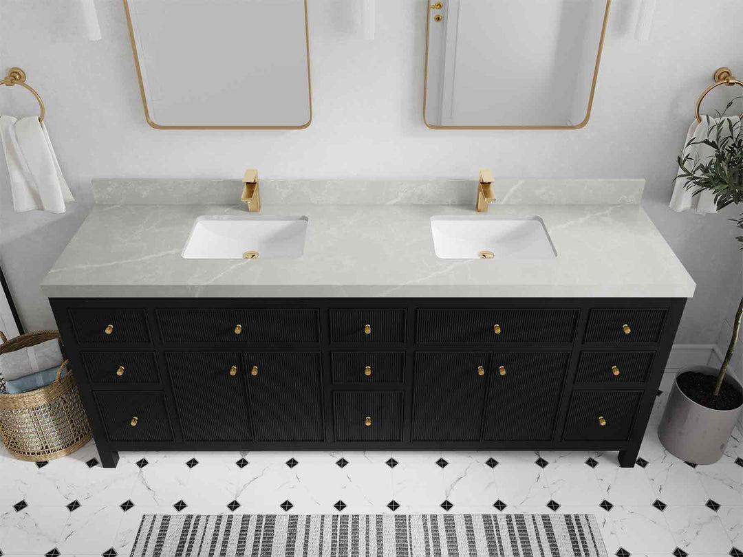 Sonoma 84 in W x 22 in D Free Standing Reeded Double Sink Bathroom Vanity | 
              
                Black
                
                  
             - SON_BLK_WHQZ_84D - photo №32